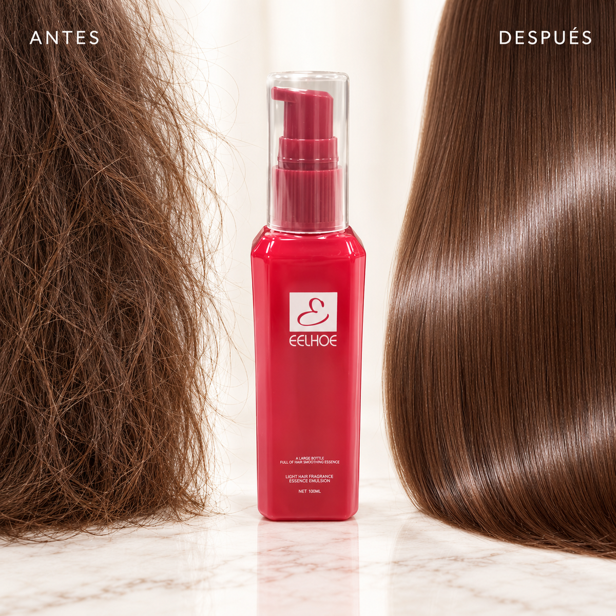 Brilla Mía antes y después - pelo encrespado a pelo liso con brillo